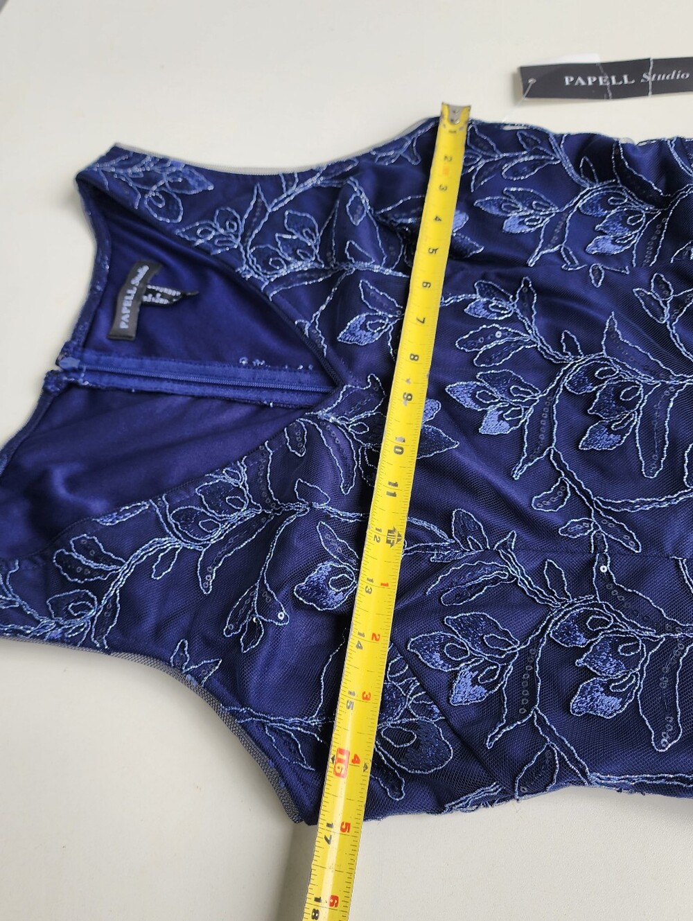 NWT Papell Studio Women's Navy Blue Floral Sequin Embroidered Midi Dress 8 - Picture 11 of 16